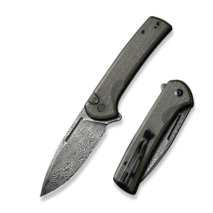 CIVIVI Conspirator Knife featuring a Damascus steel blade and G10 handle, designed for functional EDC use.