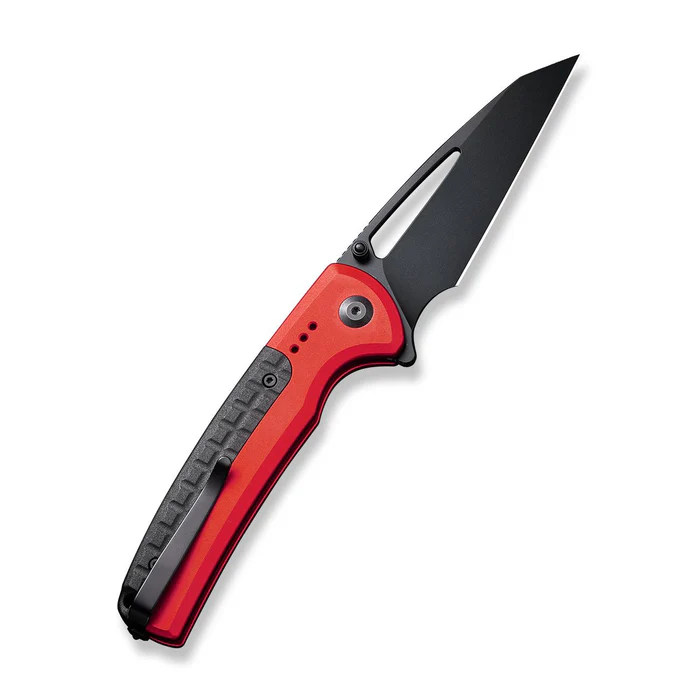 CIVIVI Sentinel Strike knife with black K110 blade and red aluminum handle, showcasing durability and precision cutting.