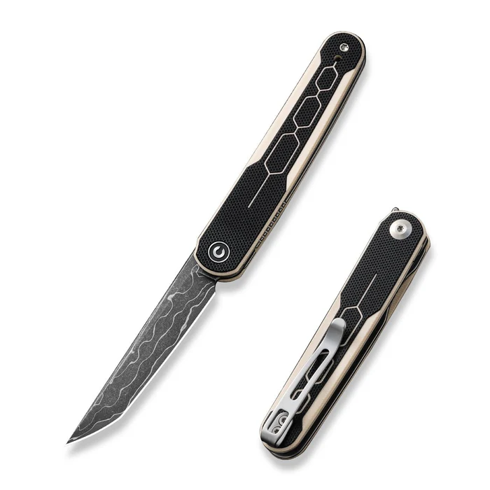 CIVIVI KwaiQ Flipper Knife with G10 Handle, featuring premium Damascus steel blade design and compact folding style.