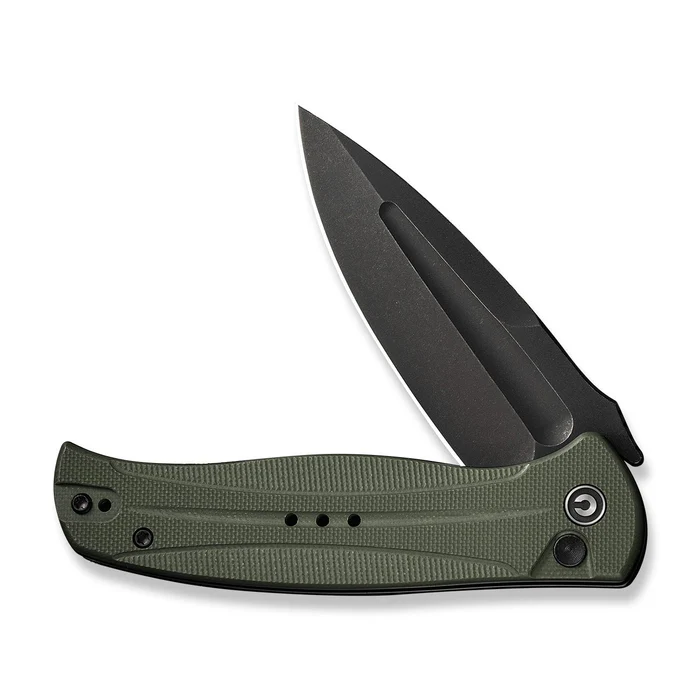 CIVIVI Knives Incindie Flipper knife with green handle and black blade, showcasing its sleek design and functionality.