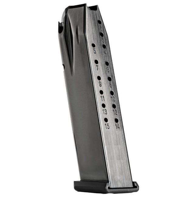 Canik TP9/METE Full Size magazine profile view, compatible with various Canik firearm models, made in Italy.