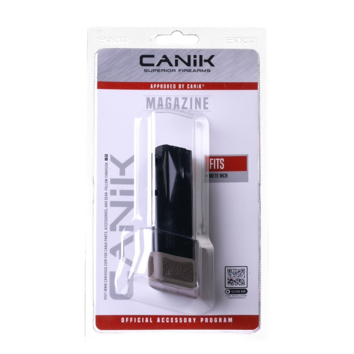 Canik METE MC9 15rd magazine with grip extension, compatible with METE MC9 and TP9 Elite SC, efficient 9mm Luger accessory.