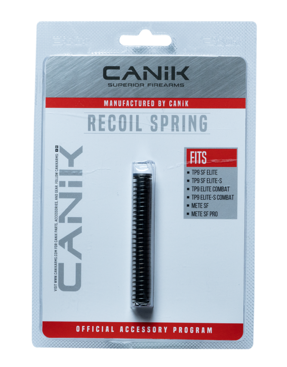 Canik recoil spring assembly for TP9 SF ELITE and METE series, designed for optimal performance with lower energy 9x19mm ammunition.