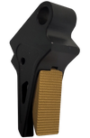 Enhanced aluminum flat trigger assembly for Canik TP9 series pistols, featuring a textured grip for improved control.