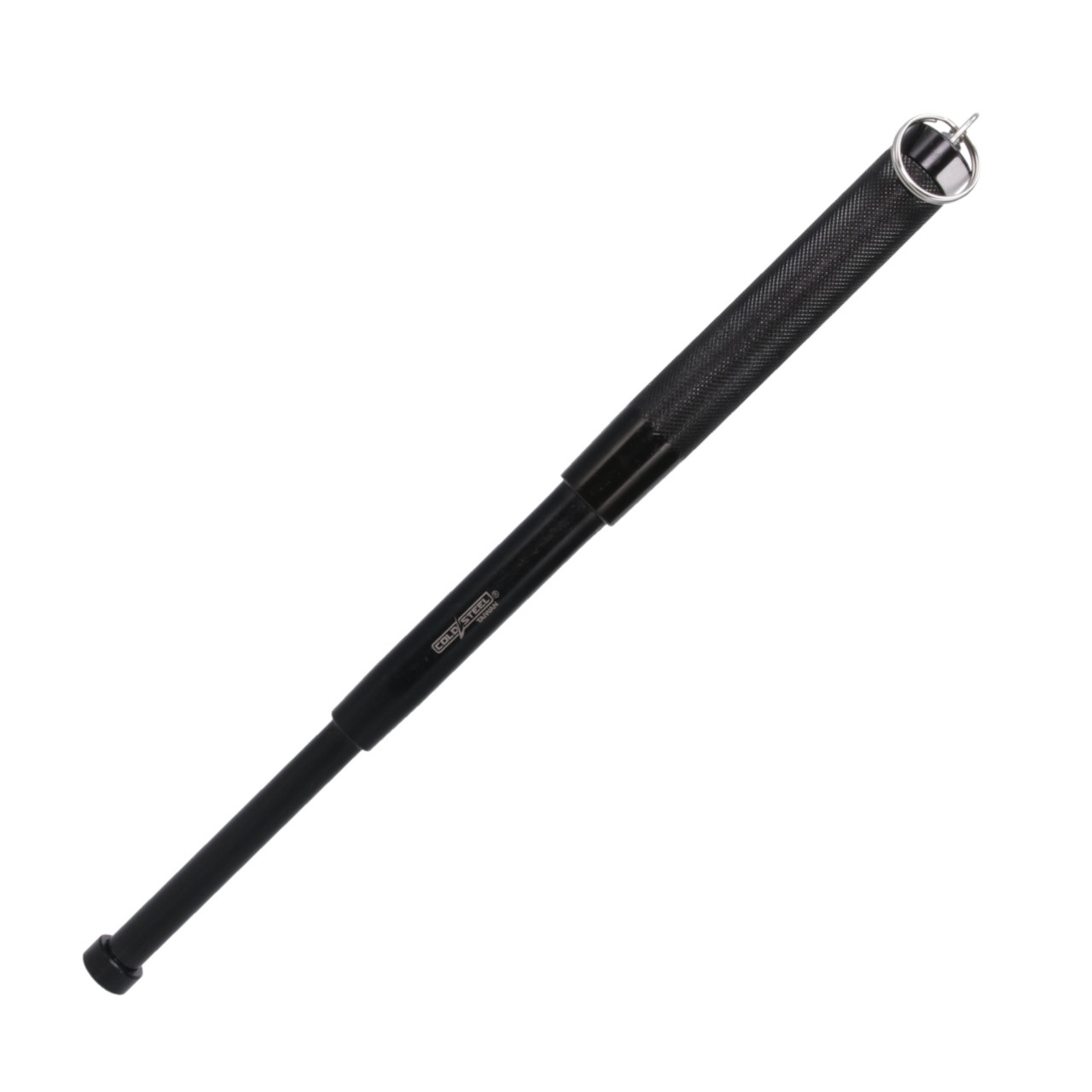 Cold Steel 12” expandable steel baton featuring a textured grip and key ring for secure attachment.