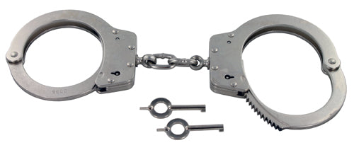 Combined Systems Oversize Chain Style Handcuffs with two keys, featuring multi-drop bars and positive clickback system for larger wrists.