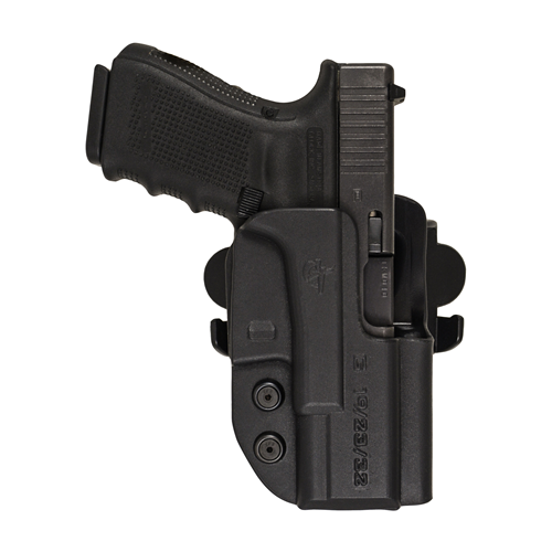 Comp-Tac International OWB Kydex holster with modular mounts and Glock pistol, designed for quick draw and secure carry.