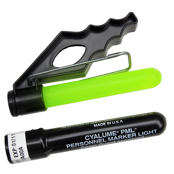 Cyalume Single PML Personnel Marker Light in green with case, waterproof, nontoxic, and 8 hours of illumination.