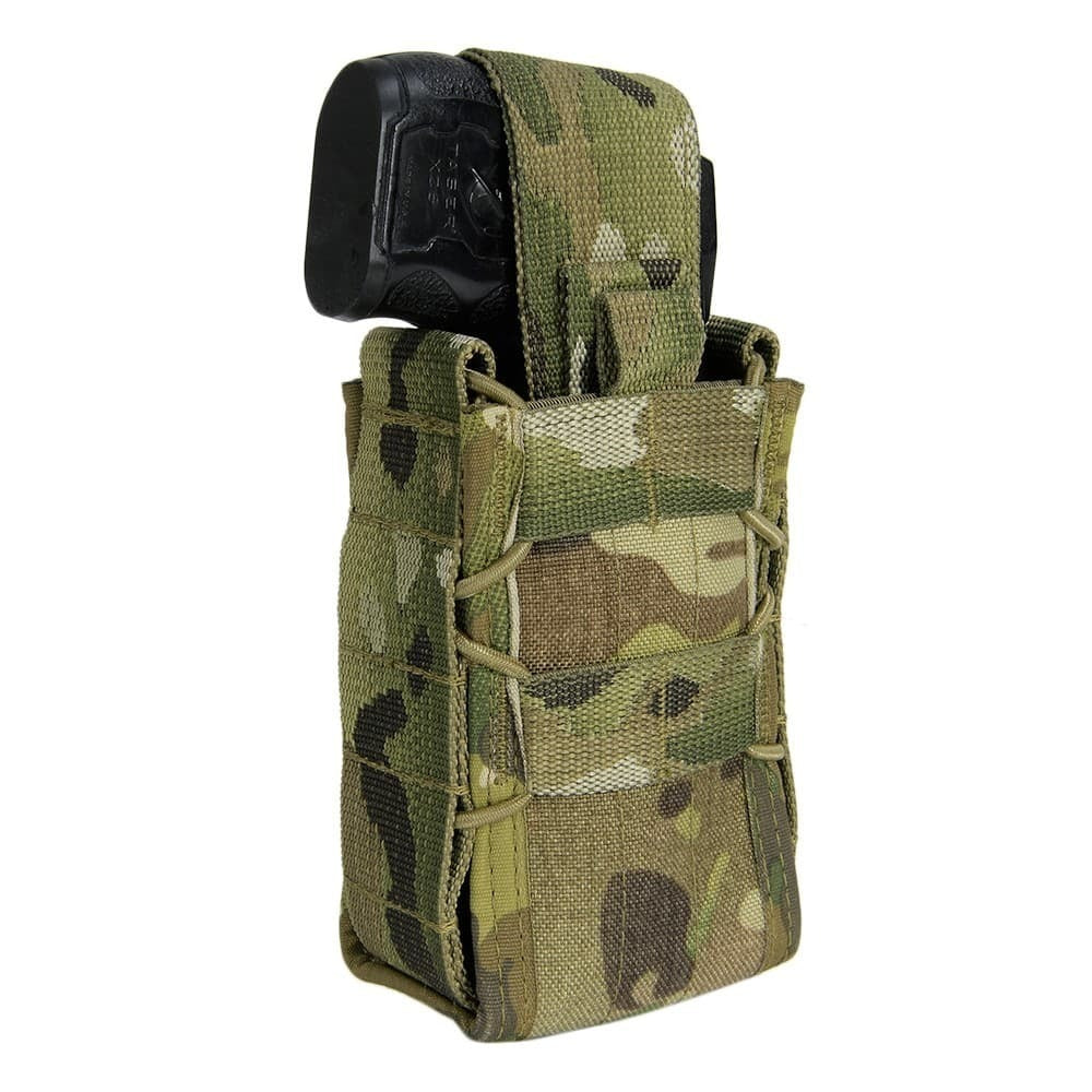 Camouflage Taser holster pouch with a black device on a white background