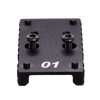 Black metal bracket with screws on a white background