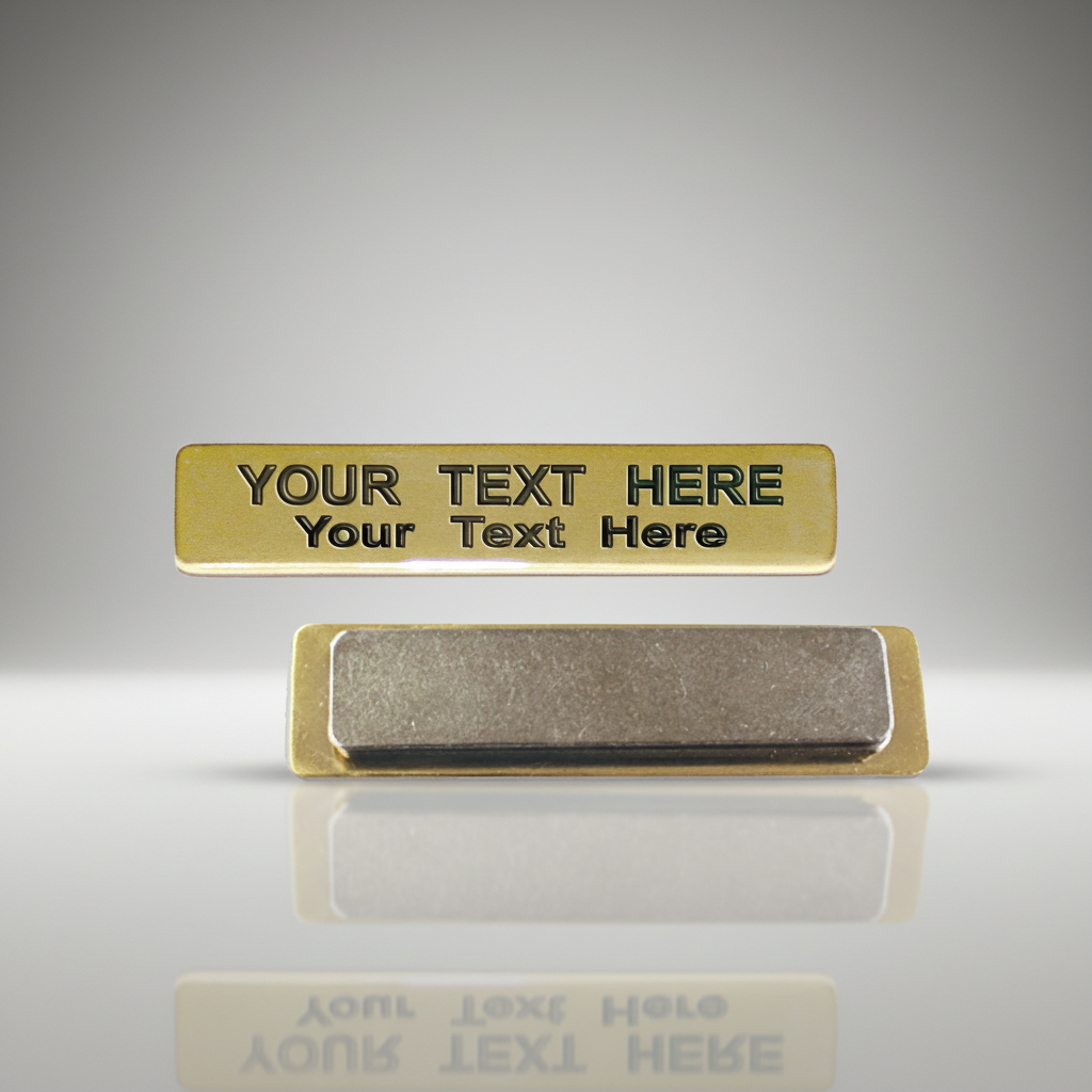 Gold name tag with space for text on a gray background