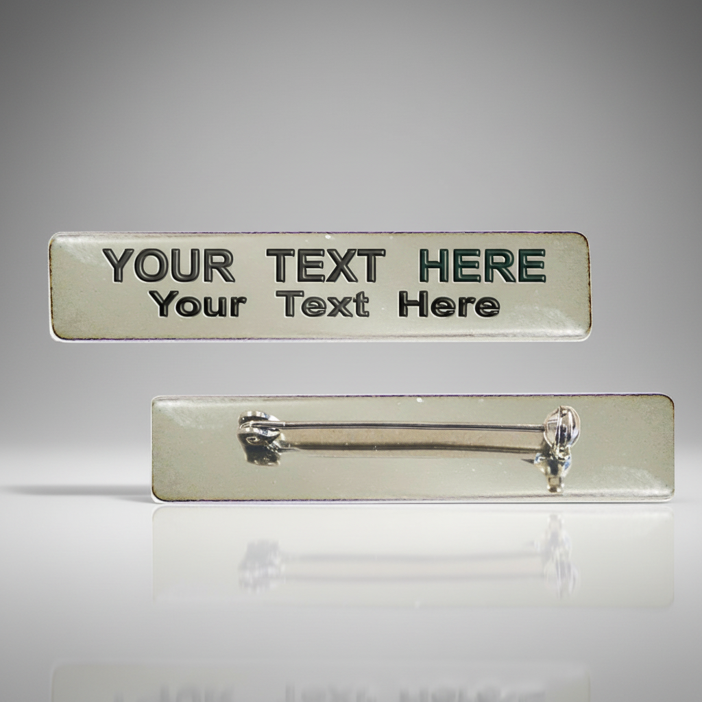 Personalizable nameplate with text placeholder on a gray background