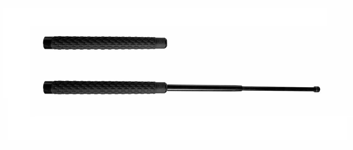 Damascus Expandable Riot Control Baton - 21'', featuring durable carbon steel and a black powder coat finish.