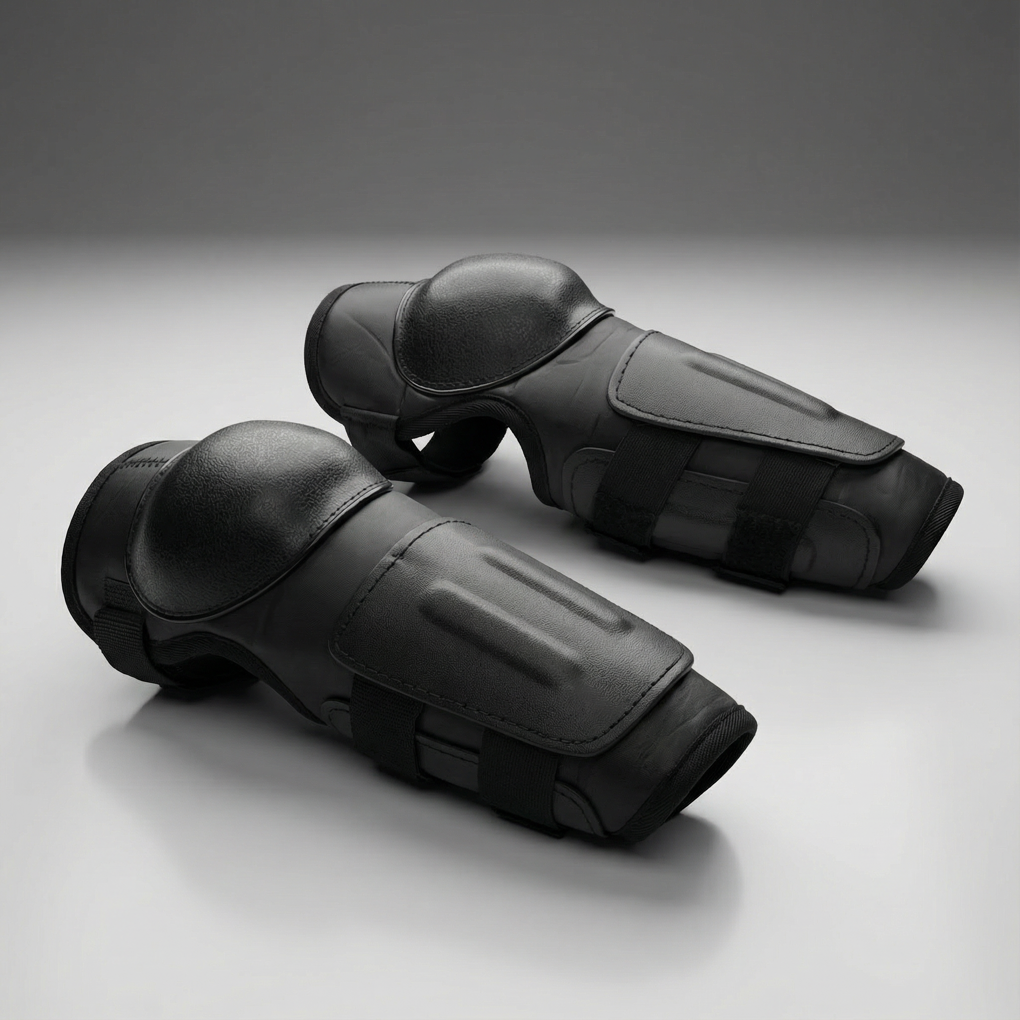 Pair of black Damascus Imperial FA30 Hard Shell Forearm and Elbow Protectors  on a gray background