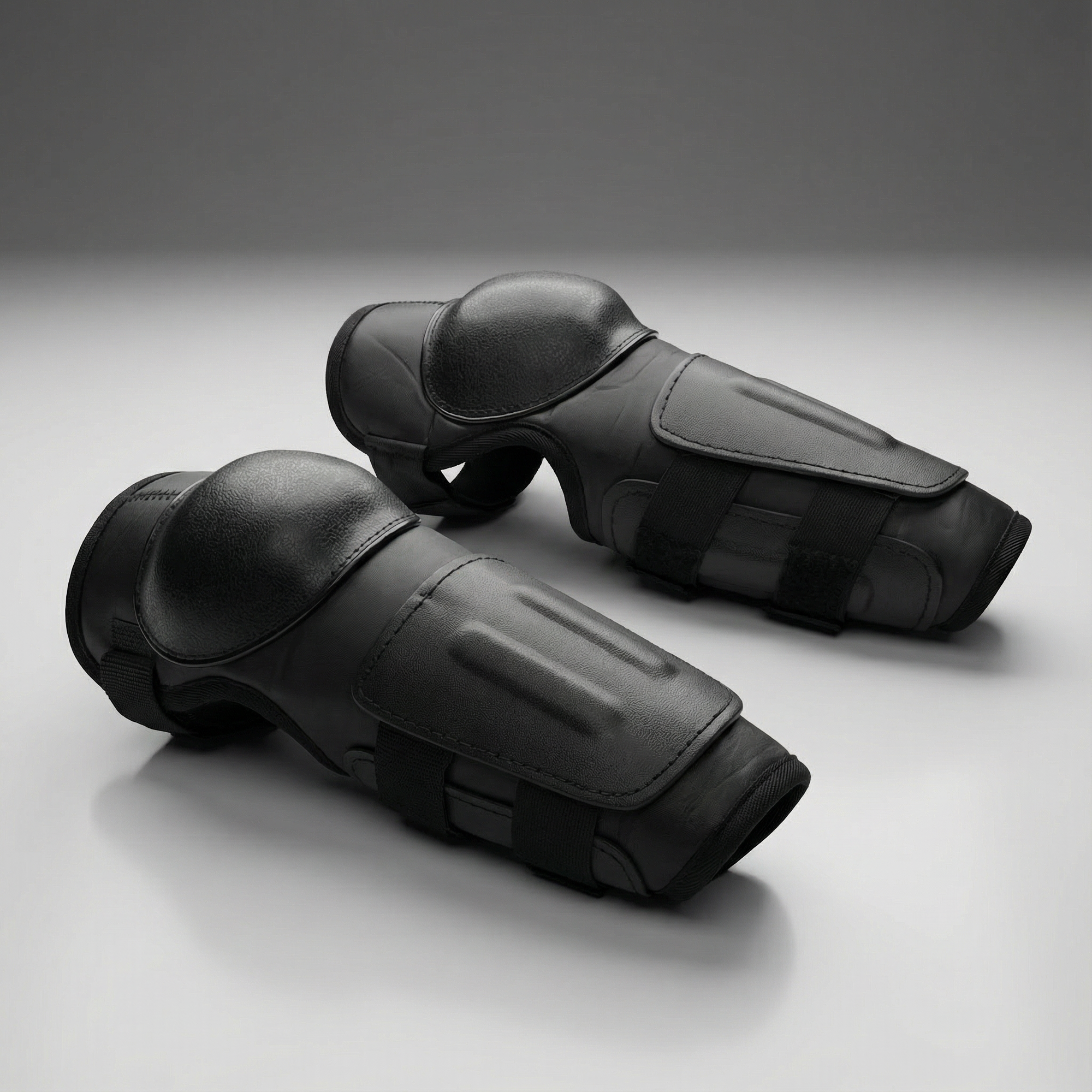 Pair of black Damascus Imperial FA30 Hard Shell Forearm and Elbow Protectors  on a gray background