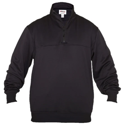 Elbeco Performance Job Shirt in black, quarter zip design featuring fleece-lined pockets and storage options.