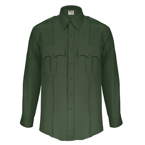 Green shirt with two front pockets on a white background