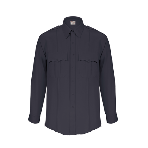 Elbeco TexTrop 2 LS Shirt in navy, featuring dual chest pockets and enhanced underarm mesh for ventilation and comfort.