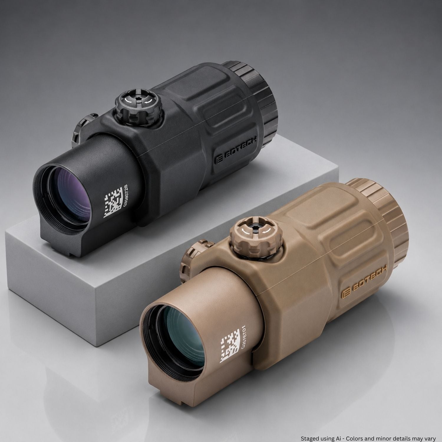 Black and Tan EOTech Magnifier G33™ (without mount) in a studio setting