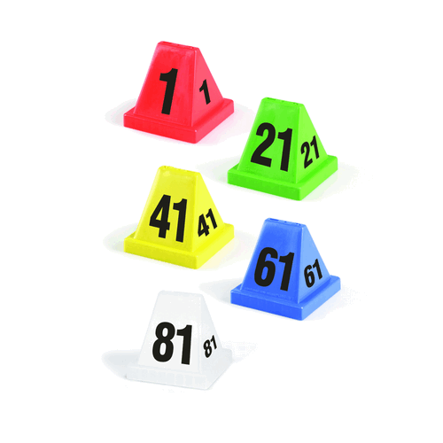 Colorful pre-numbered versa-cones for marking evidence, designed for stability and easy storage.