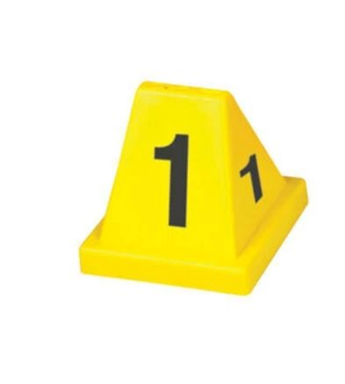 Yellow EVI-PAQ pre-numbered versa-cone with number 1, designed for evidence marking in various conditions.