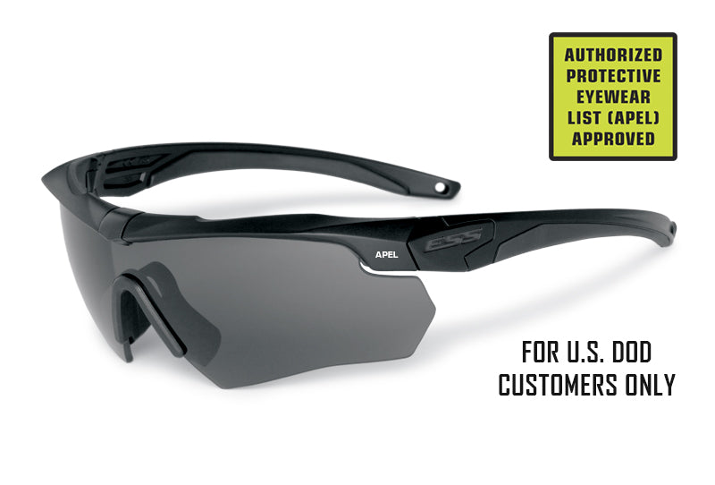 ESS Crossbow 2X Kit eyewear approved for U.S. DOD customers, featuring anti-fog technology and comfortable fit.