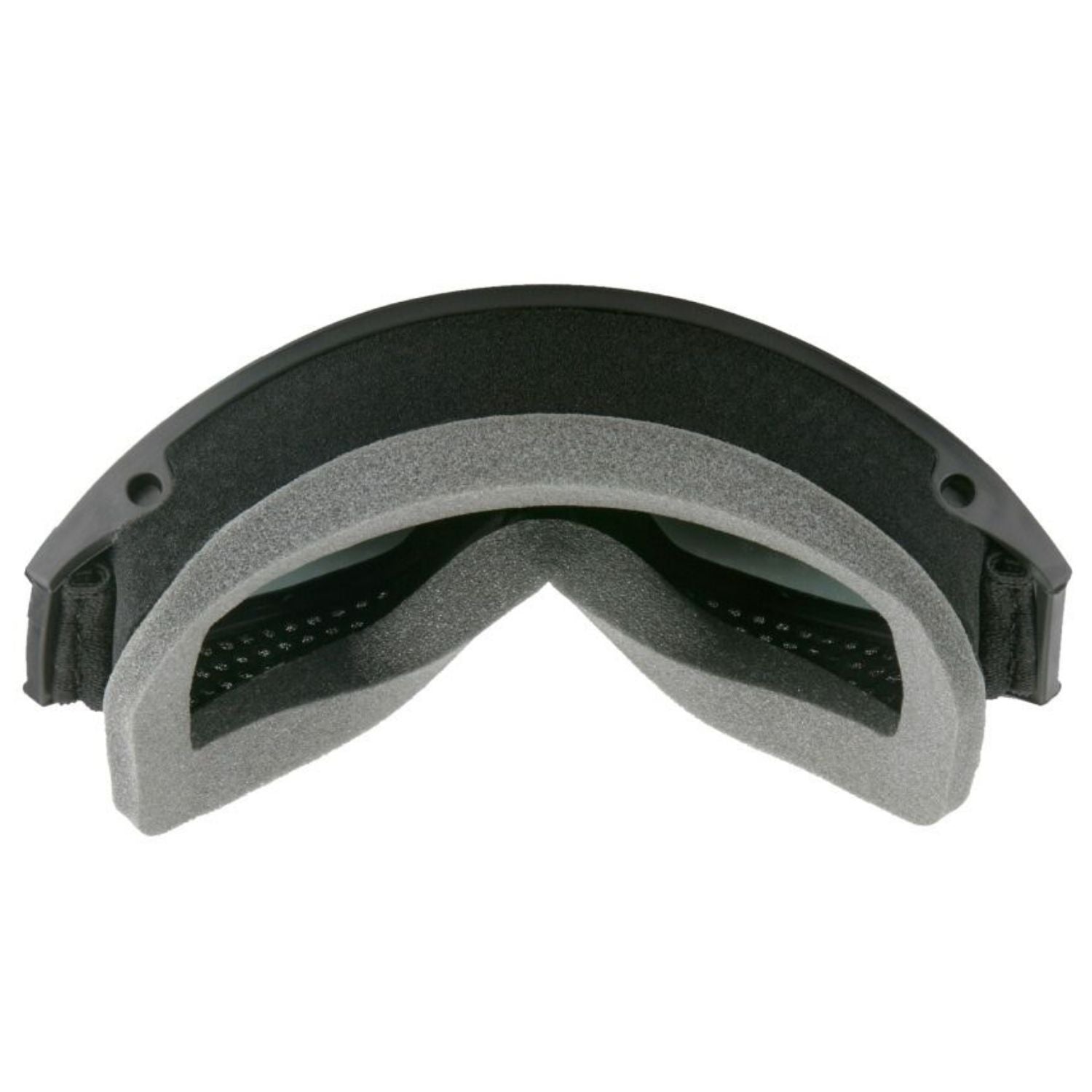 Black goggles with black rubber lining on a white background