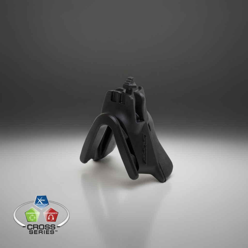 Black ESS High-Clearance U-Rx Eyeshield Nosepiece 740-0527on a gradient gray background with 'Cross Series' logo.