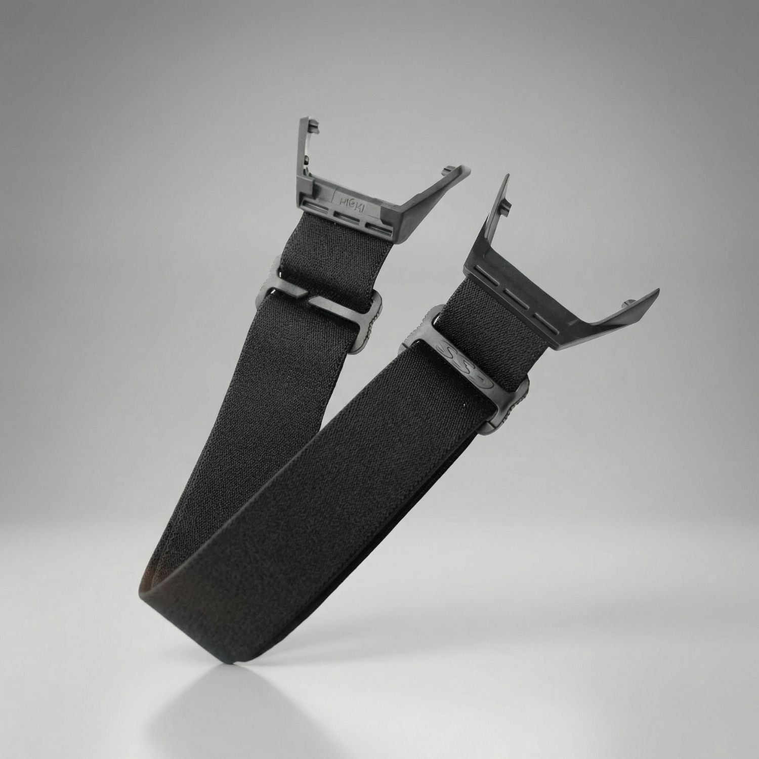 Black replacement goggle strap on a gray background