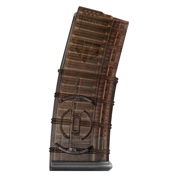 Elite Tactical Systems Carbon Smoke GEN 2 AR15 magazine featuring clear body and durable construction for reliable performance.