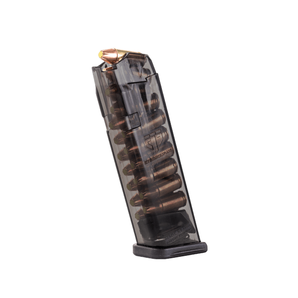 Elite Tactical Systems Carbon Smoke Mag for Glock 17, featuring durable design and clear body for ammo visibility.