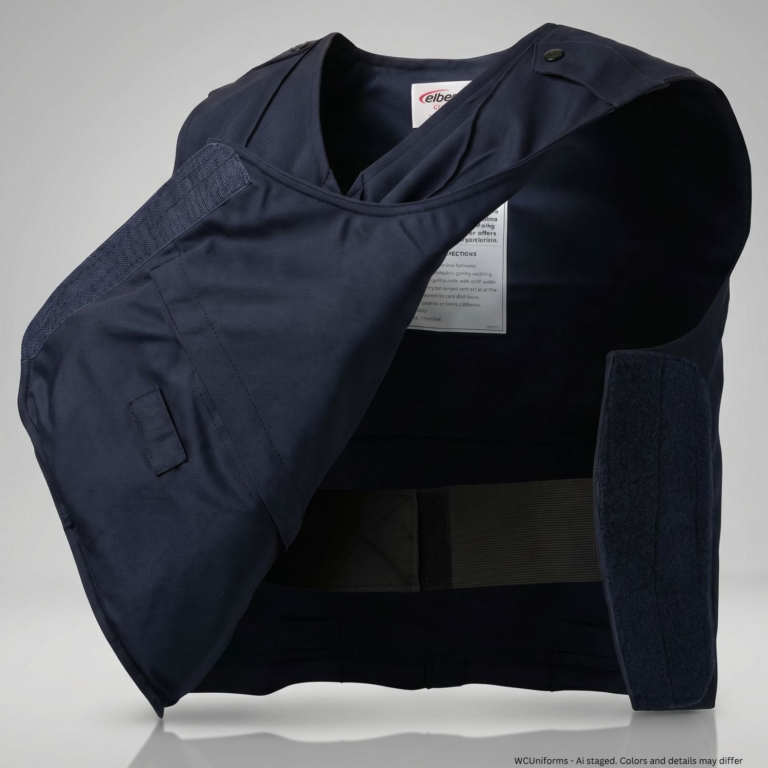 Navy blue protective vest on a gray background
