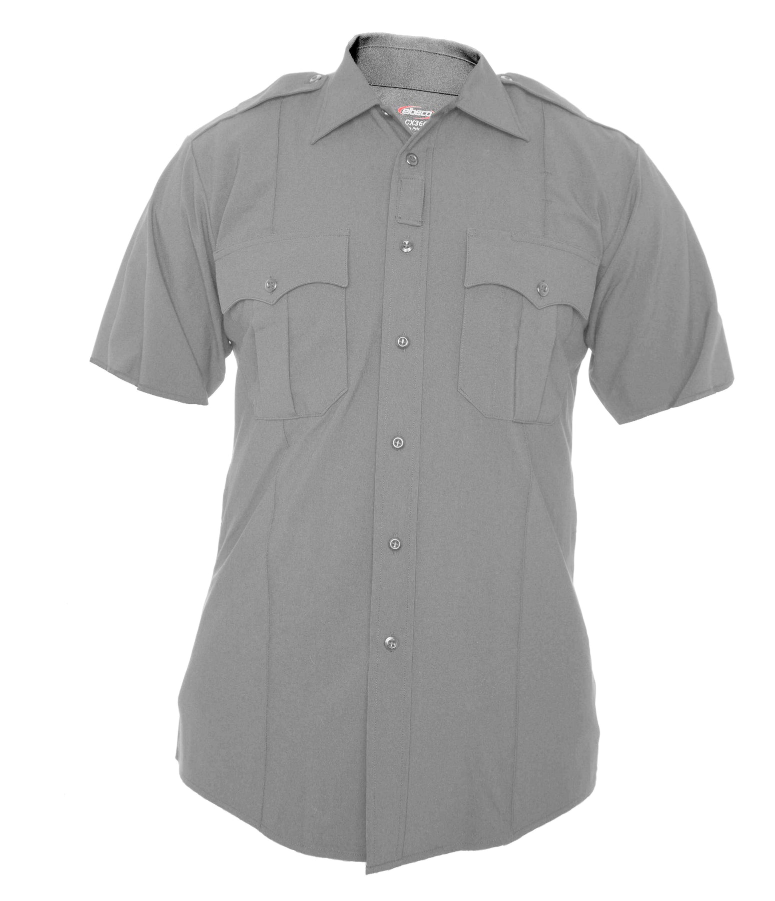 Gray short-sleeve shirt with a collar on a white background