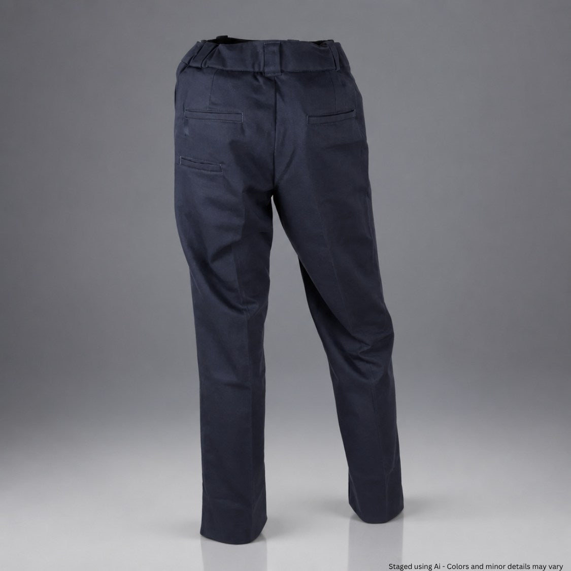 Navy blue pants on a gray background