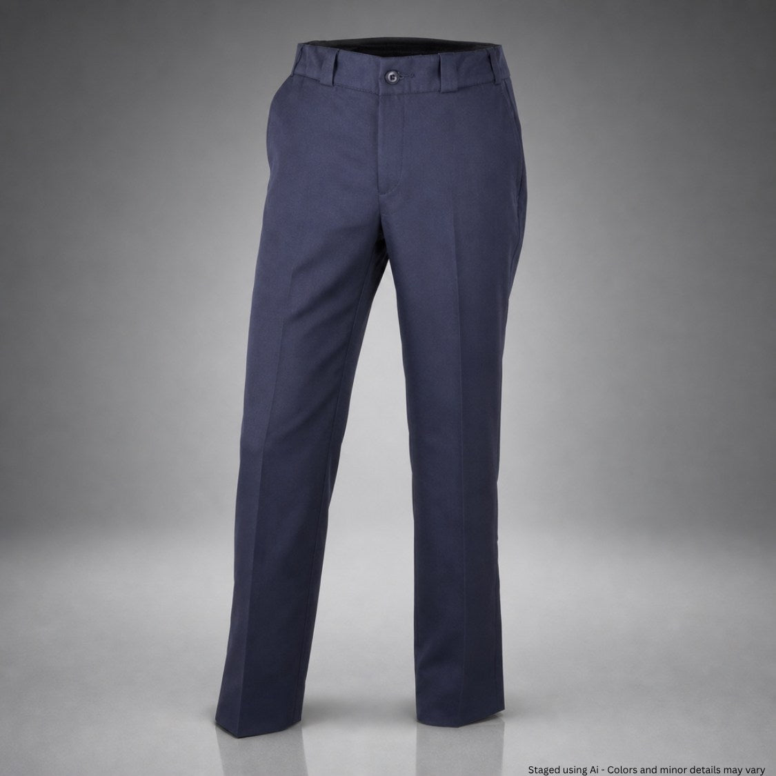 Navy blue pants on a gray background