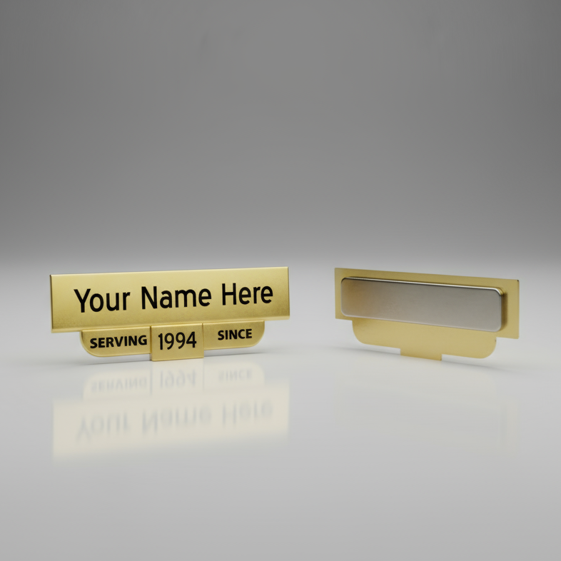 Engraved "Serving Since" Nameplate - Gold or Silver, Magnet, Clutch, or Pin