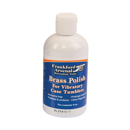 Frankford Arsenal Quick-n-EZ Brass Polish 8 oz bottle for cleaning and protecting brass cases, ammonia free and citrus scented.