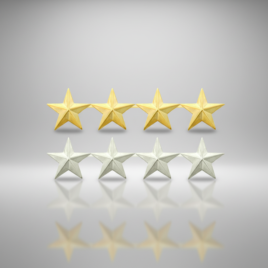 Four gold stars and four silver stars on a gray background