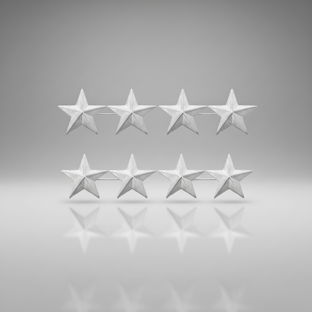 Four silver stars on a gray background
