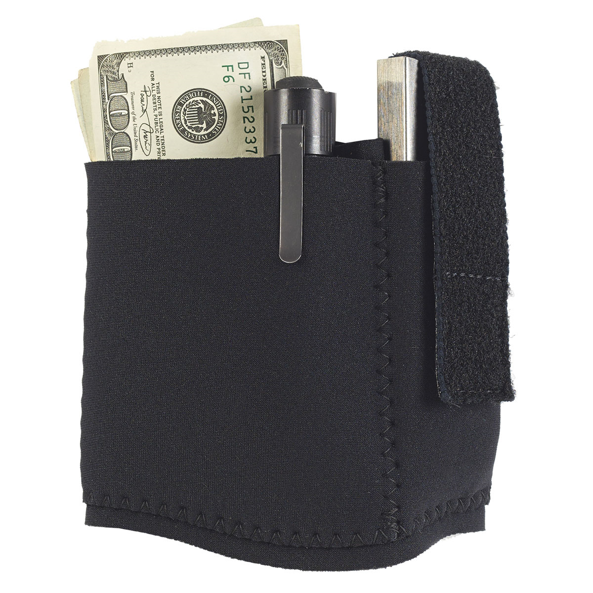 Galco Gunleather ANKLE SAFE 3.0 featuring cash, a pen, and a small item in a sleek neoprene pouch.