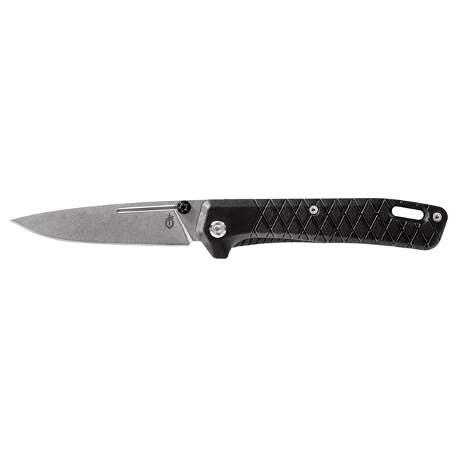 Gerber Gear Zilch folding knife in black with a slim design and stainless steel blade for everyday carry.