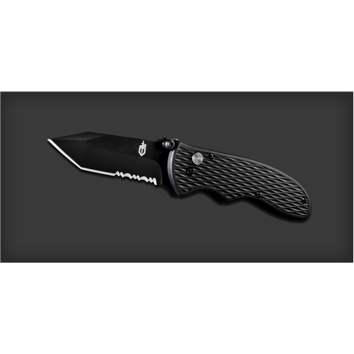 Gerber Gear Fast Draw tactical knife with tanto blade and black finish, featuring a F.A.S.T 2.0 opening mechanism.