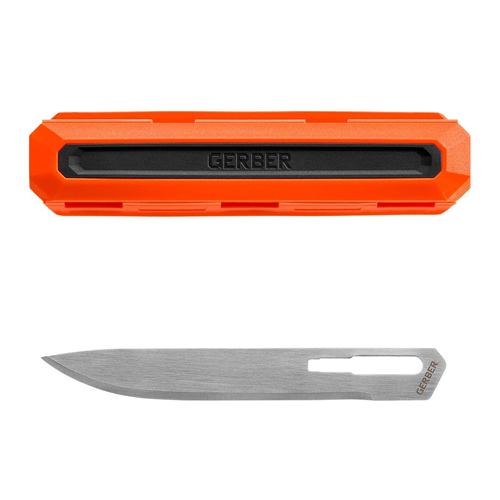 Gerber Gear Vital Big Game Replacement Blades with an orange carry case and stainless steel blade for stealth field use.