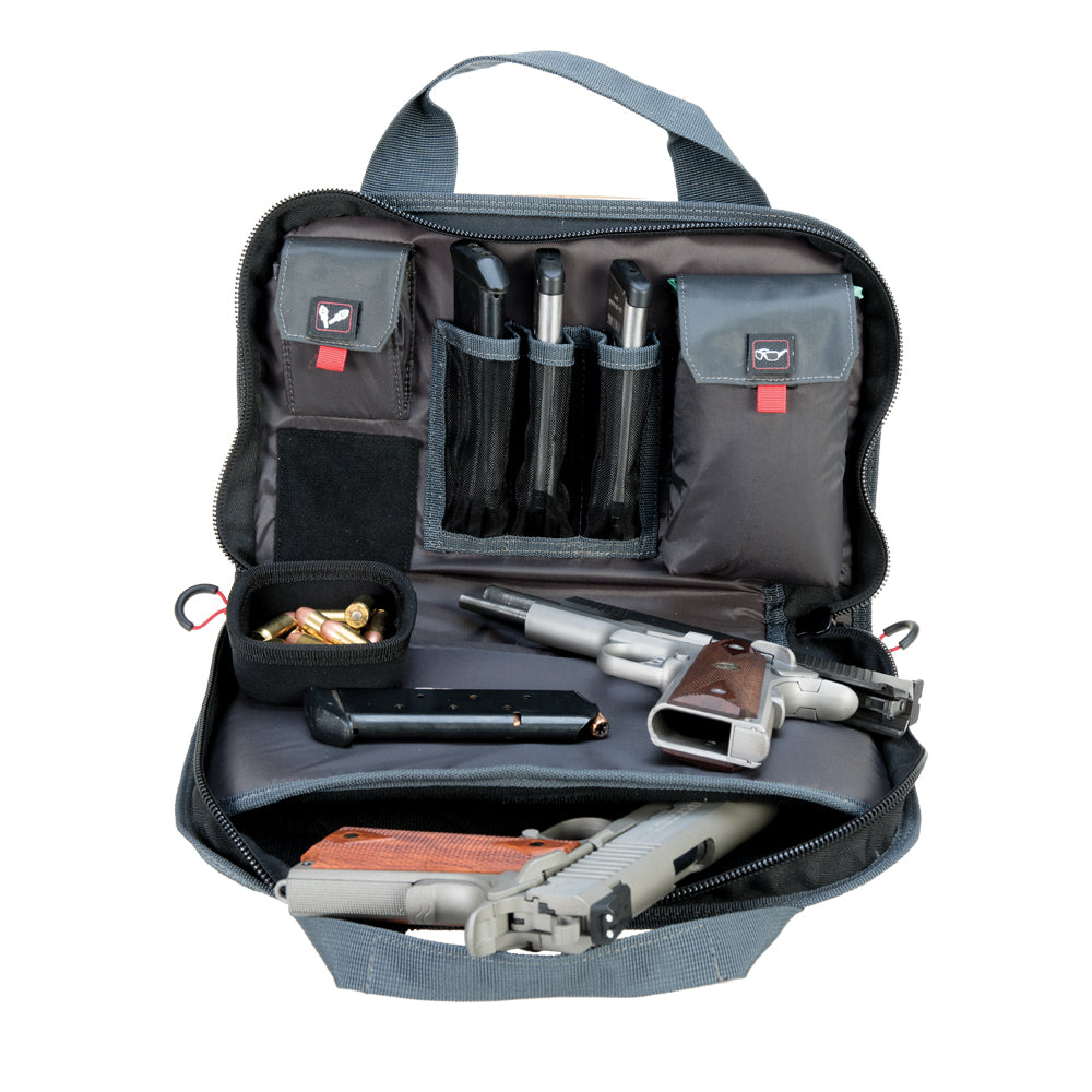 GPS Double Compact Pistol Case with Mag Storage and Dump Cup, secure pistol carrying case for range and travel

