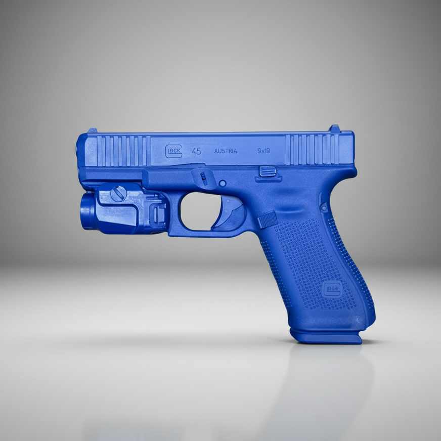 Blue Glock 45 with TLR-7 Blue Training Gun Replica Handgun from Ring's FSG45-TLR7 on a gray background