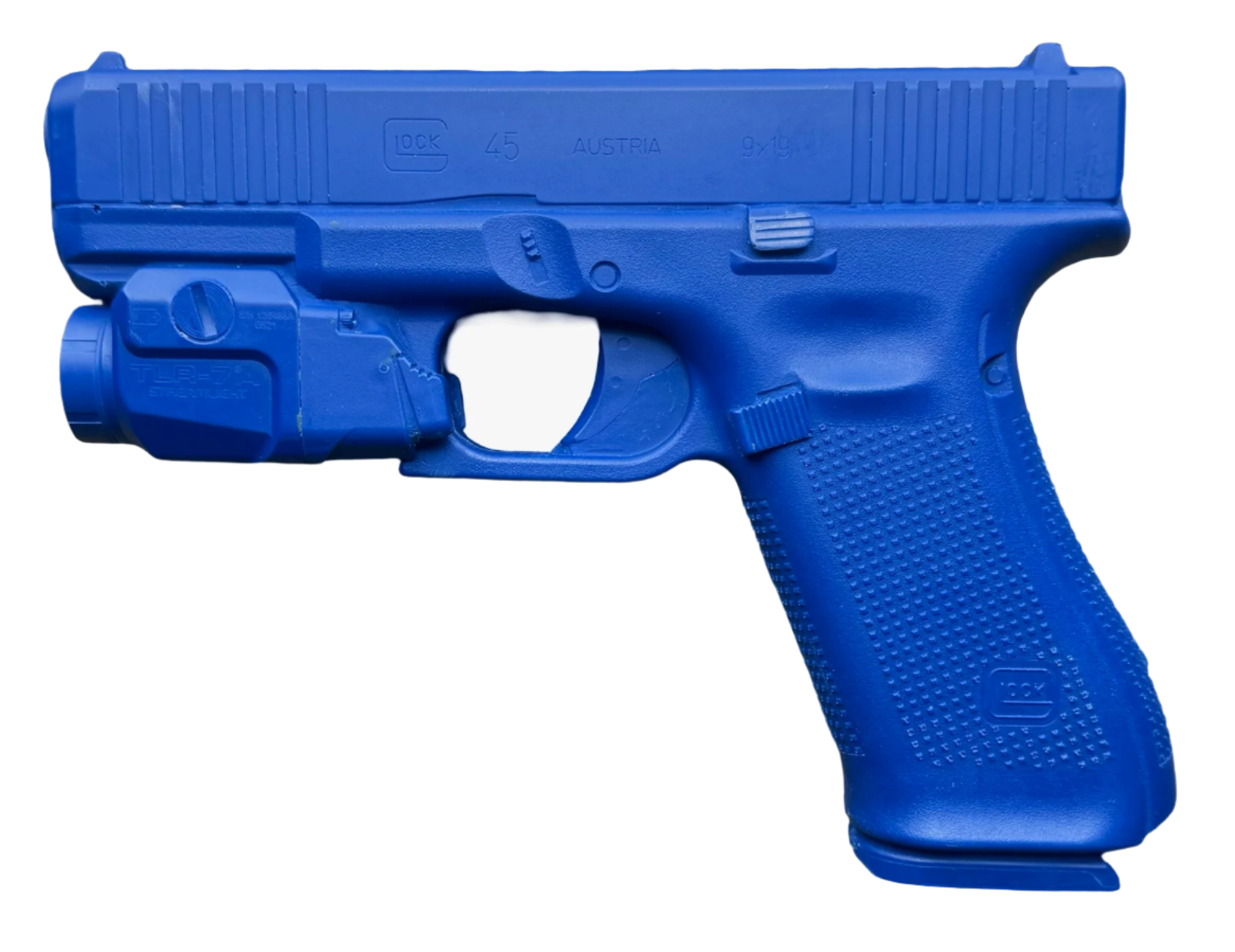 Blue Glock 45 with TLR-7 Blue Training Gun Replica Handgun from Ring's FSG45-TLR7 on a white background