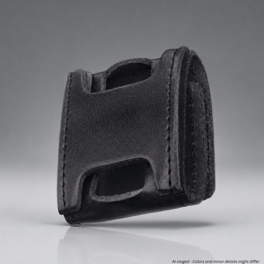 Gould & Goodrich B614 black leather pager holder, front view with embossed maker's mark