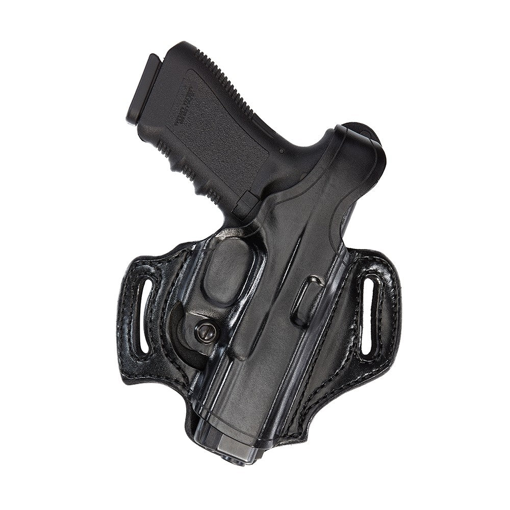 Aker Leather FlatSider XR12 holster featuring a sleek design with a handgun securely mounted.