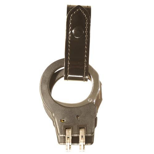Stallion Leather Universal Handcuff Strap with snap, designed for easy carrying on 2.25 duty belts. Classic black or cordovan brown options.
