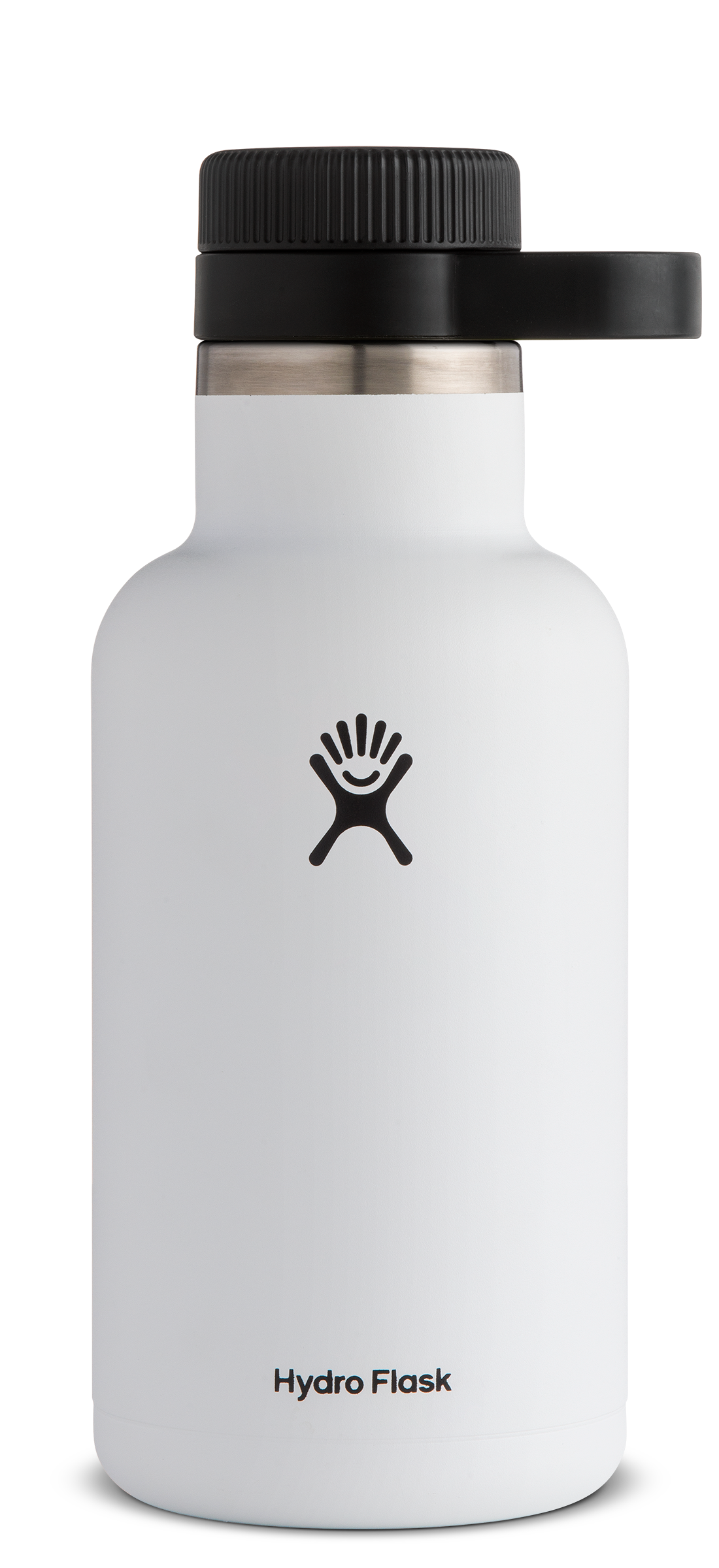 White Hydro Flask insulated beer growler, 64oz, featuring ergonomic handle and TempShield insulation for cold drinks.